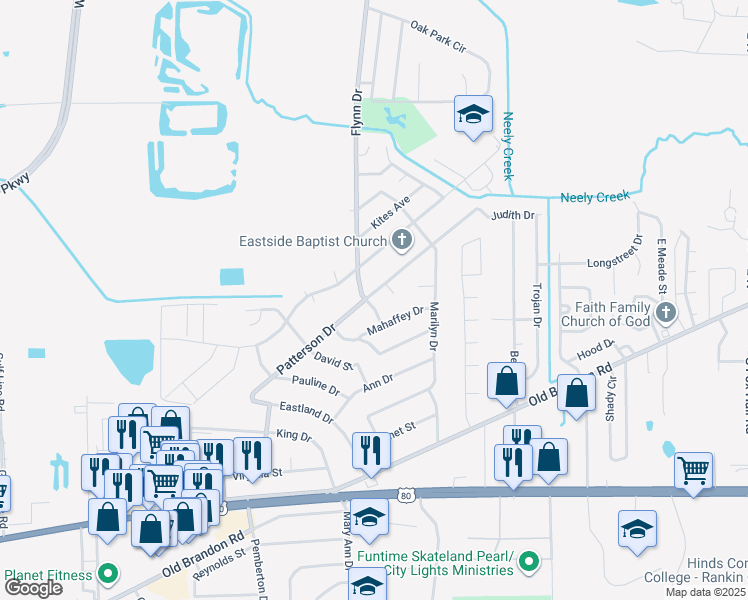 map of restaurants, bars, coffee shops, grocery stores, and more near 3369 Patterson Drive in Pearl