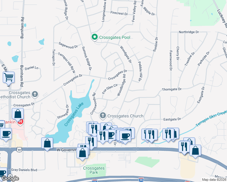 map of restaurants, bars, coffee shops, grocery stores, and more near 33 Woodbridge Road in Brandon