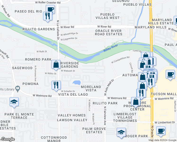 map of restaurants, bars, coffee shops, grocery stores, and more near 4537 North Fairview Avenue in Tucson