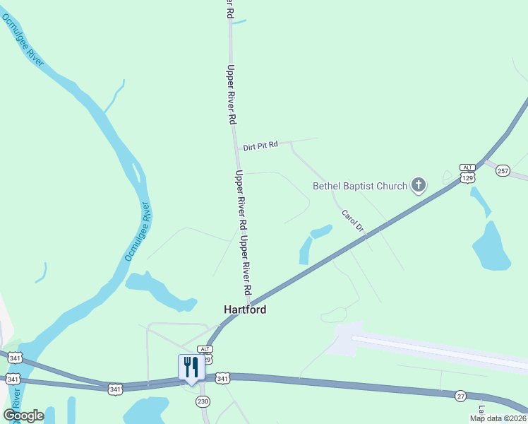 map of restaurants, bars, coffee shops, grocery stores, and more near 21 Ruby Road in Hawkinsville