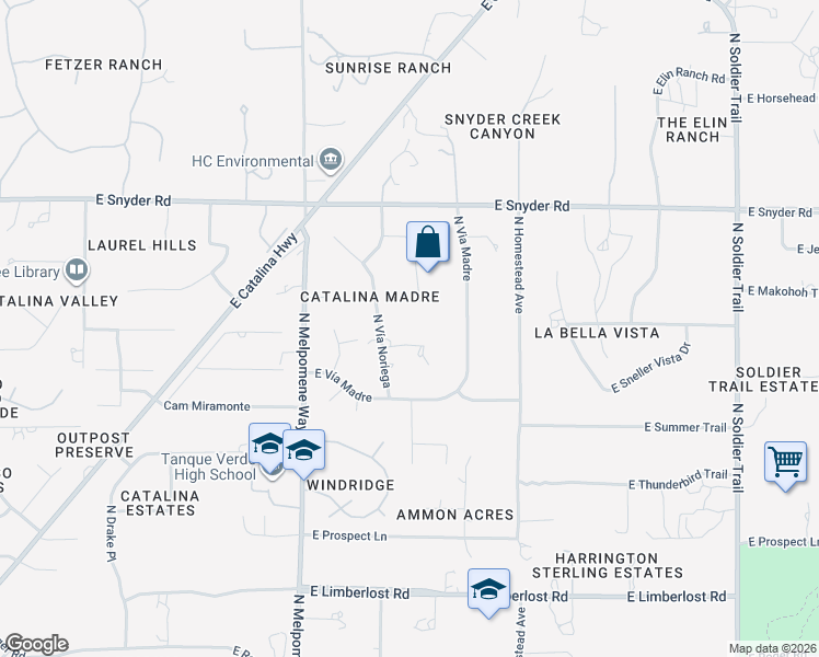 map of restaurants, bars, coffee shops, grocery stores, and more near 11301 East Placita Cibuta in Tucson