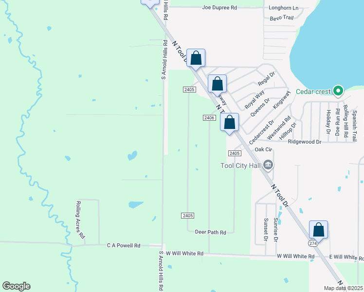 map of restaurants, bars, coffee shops, grocery stores, and more near 1308 County Road 2405 in Kemp