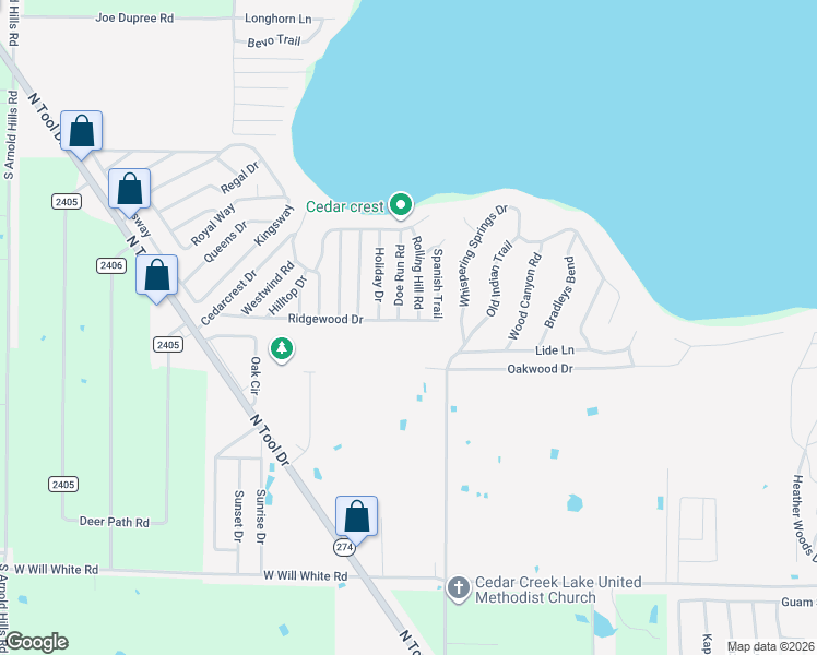 map of restaurants, bars, coffee shops, grocery stores, and more near 124 Ridgewood Drive in Tool