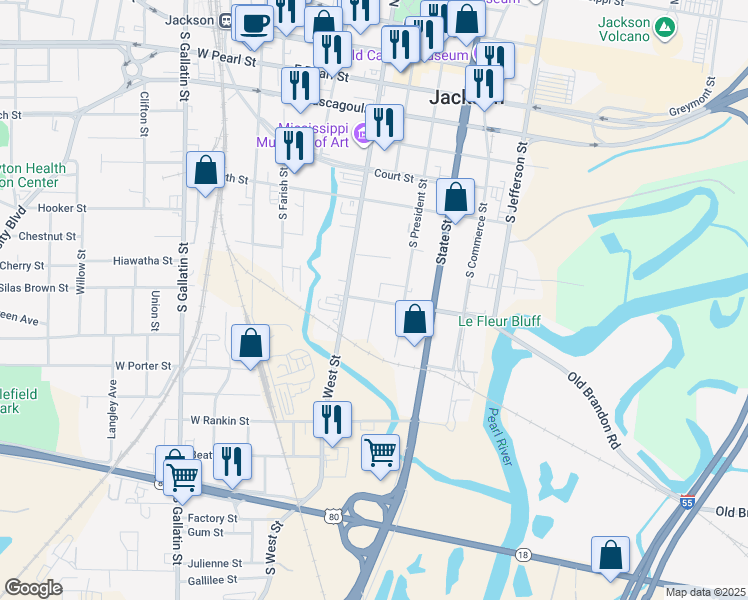 map of restaurants, bars, coffee shops, grocery stores, and more near in Jackson