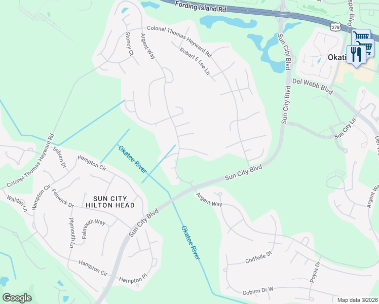 map of restaurants, bars, coffee shops, grocery stores, and more near 8 Lynah Way in Okatie