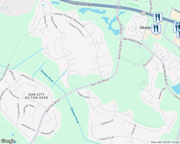 map of restaurants, bars, coffee shops, grocery stores, and more near 213 Honey Hill Drive in Bluffton
