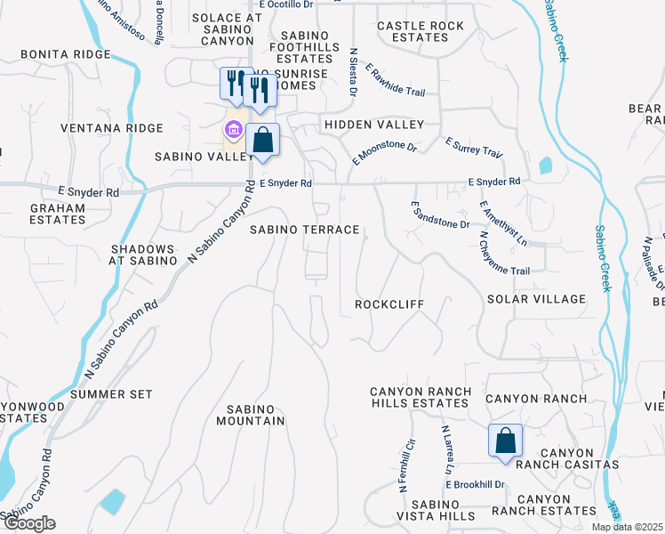 map of restaurants, bars, coffee shops, grocery stores, and more near 7990 East Snyder Road in Tucson