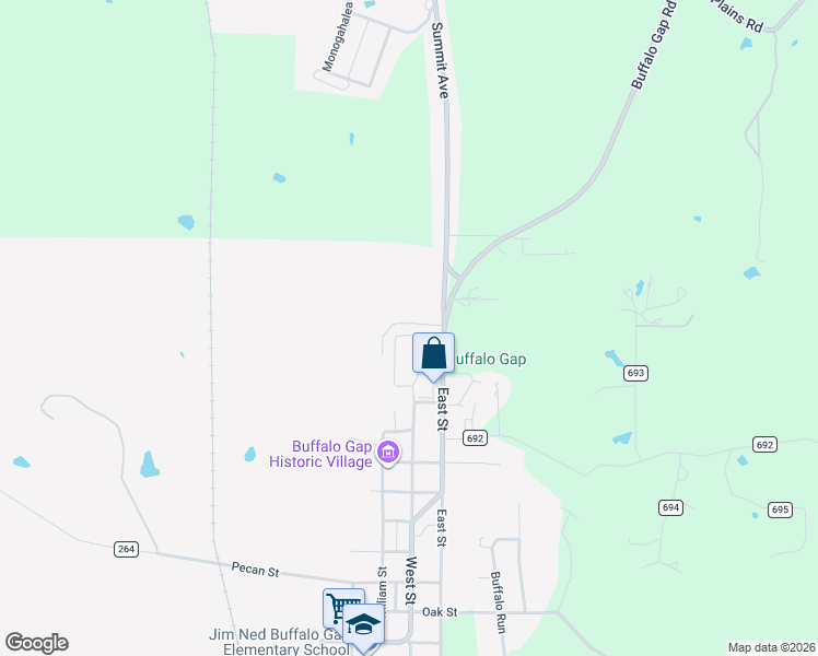 map of restaurants, bars, coffee shops, grocery stores, and more near 538 Big Sky Loop in Buffalo Gap