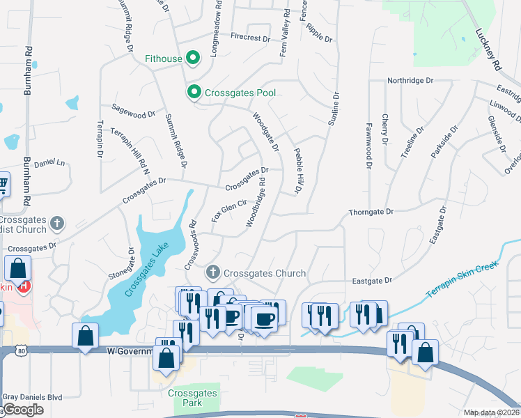 map of restaurants, bars, coffee shops, grocery stores, and more near 49 Woodgate Drive in Brandon