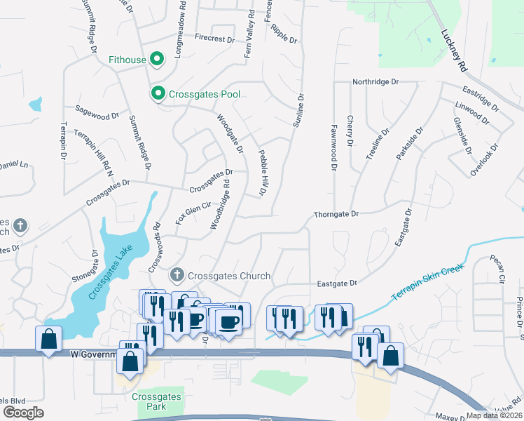 map of restaurants, bars, coffee shops, grocery stores, and more near 8 Treeway Drive in Brandon