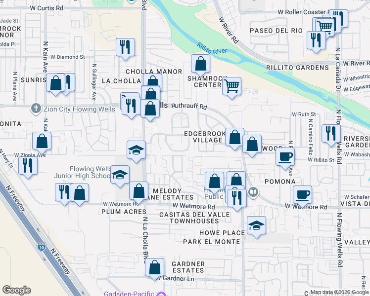map of restaurants, bars, coffee shops, grocery stores, and more near 1954 West Southbrooke Circle in Tucson