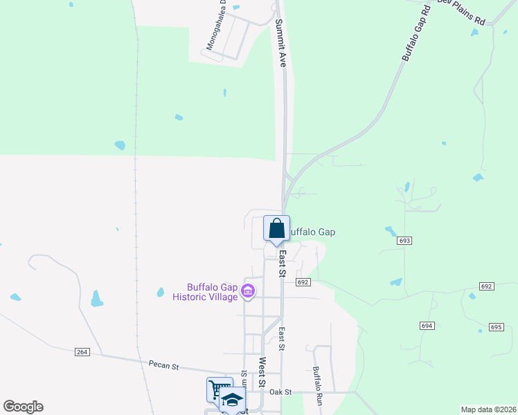 map of restaurants, bars, coffee shops, grocery stores, and more near 2050 Farm to Market 89 in Buffalo Gap