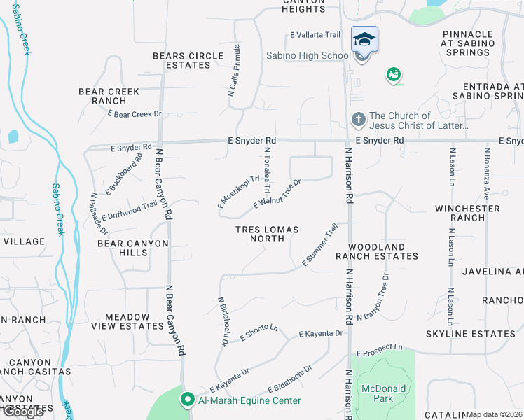 map of restaurants, bars, coffee shops, grocery stores, and more near 9271 East Walnut Tree Drive in Tucson