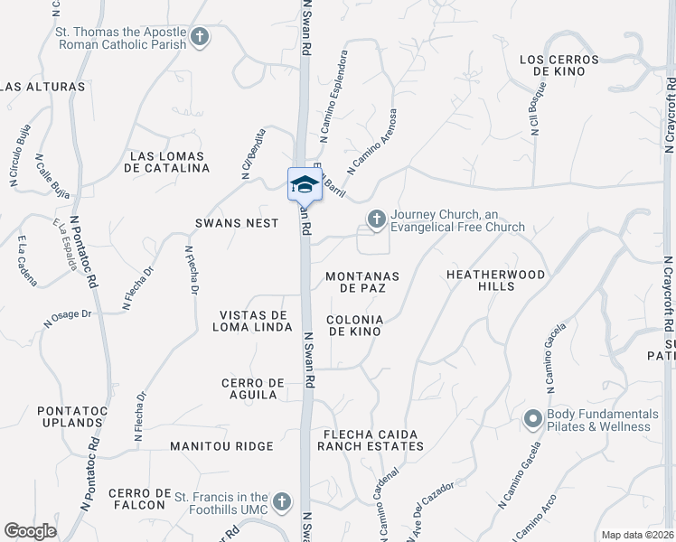 map of restaurants, bars, coffee shops, grocery stores, and more near 4700 North Swan Road in Tucson
