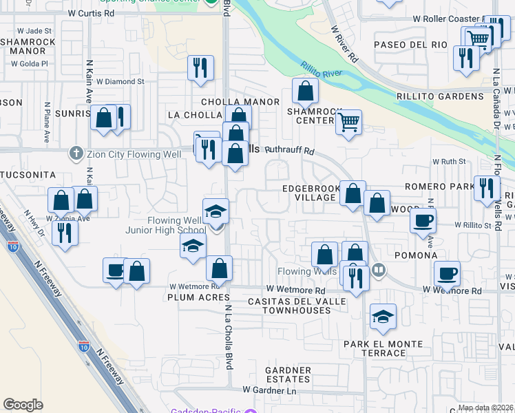 map of restaurants, bars, coffee shops, grocery stores, and more near 2041 West Brittain Drive in Tucson