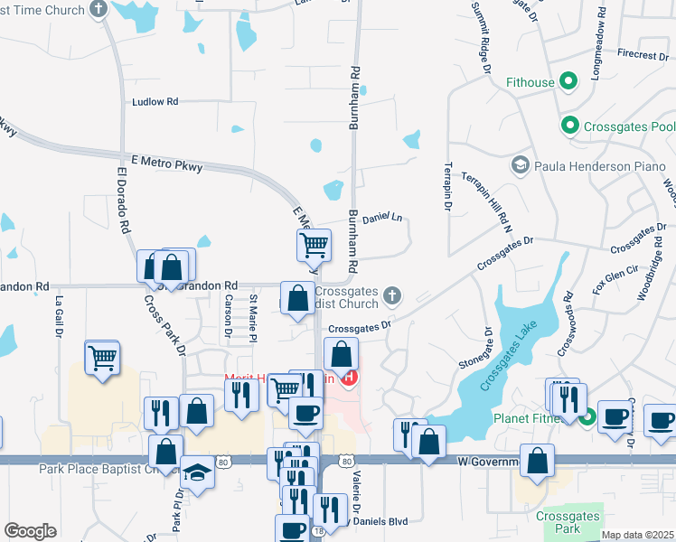 map of restaurants, bars, coffee shops, grocery stores, and more near 175 Burnham Road in Brandon
