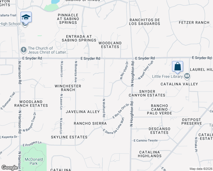 map of restaurants, bars, coffee shops, grocery stores, and more near 10131 East Tierra Alta Place in Tucson