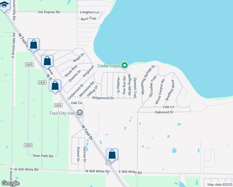 map of restaurants, bars, coffee shops, grocery stores, and more near 1009 Holiday Drive in Tool