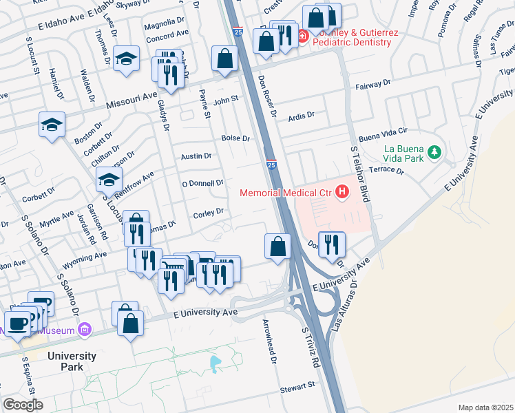 map of restaurants, bars, coffee shops, grocery stores, and more near 2049 South Triviz Drive in Las Cruces