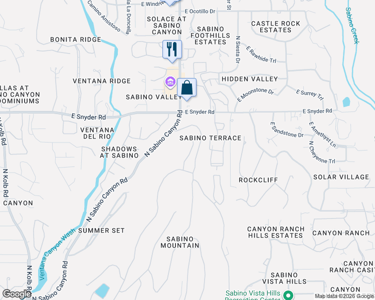 map of restaurants, bars, coffee shops, grocery stores, and more near 4645 North Black Rock Place in Tucson
