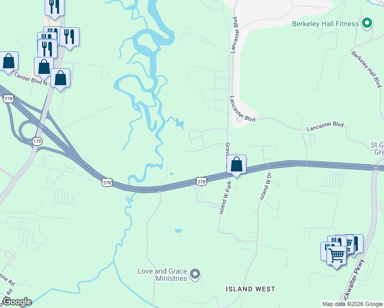 map of restaurants, bars, coffee shops, grocery stores, and more near 21 Graves Road in Okatie