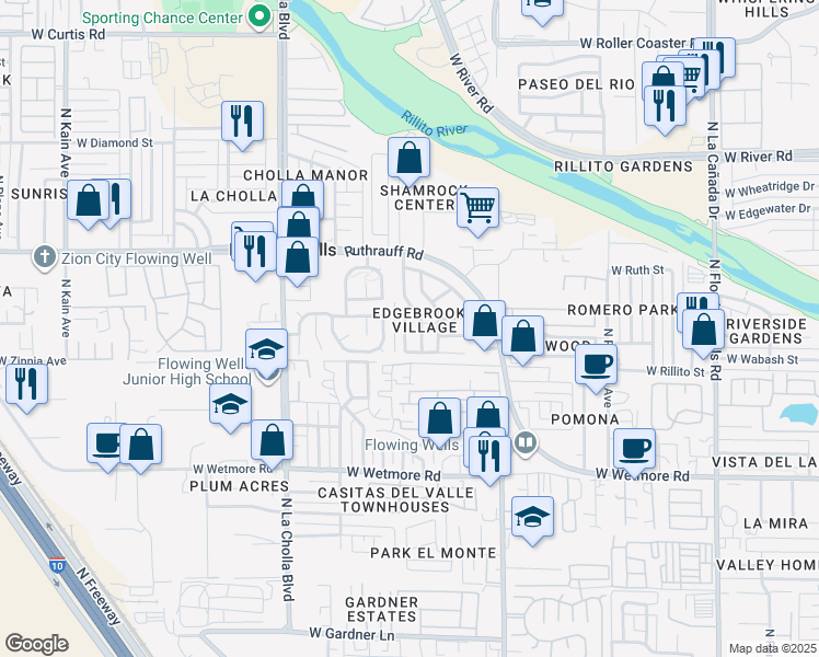 map of restaurants, bars, coffee shops, grocery stores, and more near 4669 North Sardis Way in Tucson