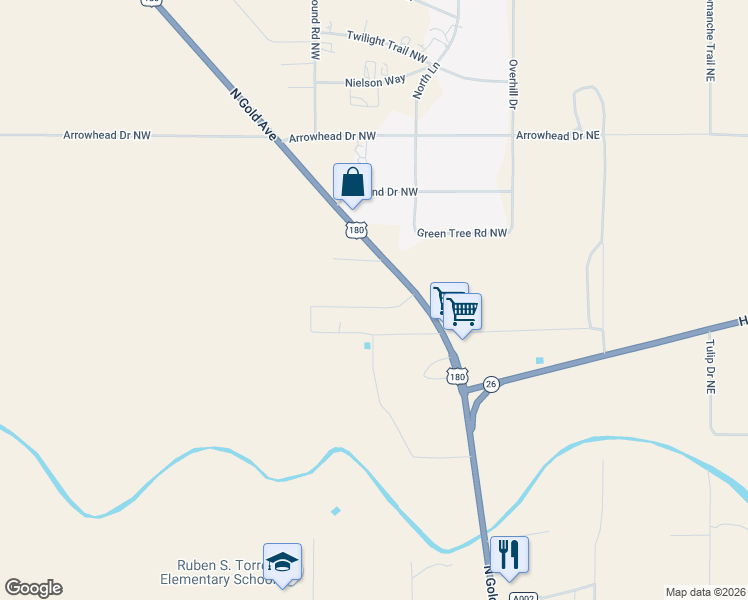 map of restaurants, bars, coffee shops, grocery stores, and more near 845 Fairfield Drive Northwest in Deming