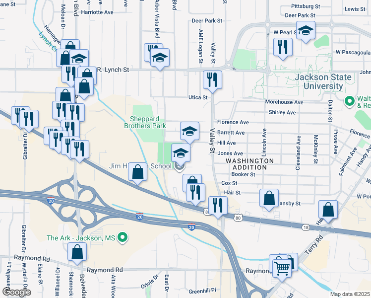 map of restaurants, bars, coffee shops, grocery stores, and more near 1716 Isable Street in Jackson