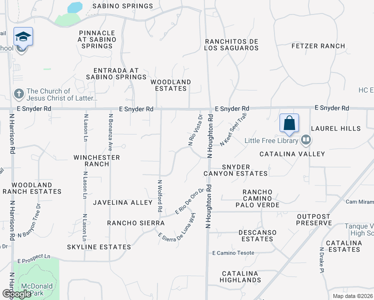 map of restaurants, bars, coffee shops, grocery stores, and more near 4636 North Tierra Alta Drive in Tucson