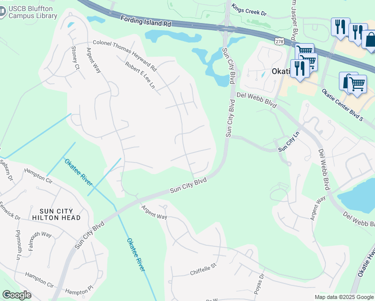 map of restaurants, bars, coffee shops, grocery stores, and more near 101 Honey Hill Drive in Bluffton