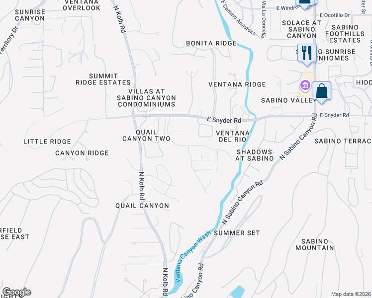 map of restaurants, bars, coffee shops, grocery stores, and more near 4669 North Mountain Quail Road in Tucson