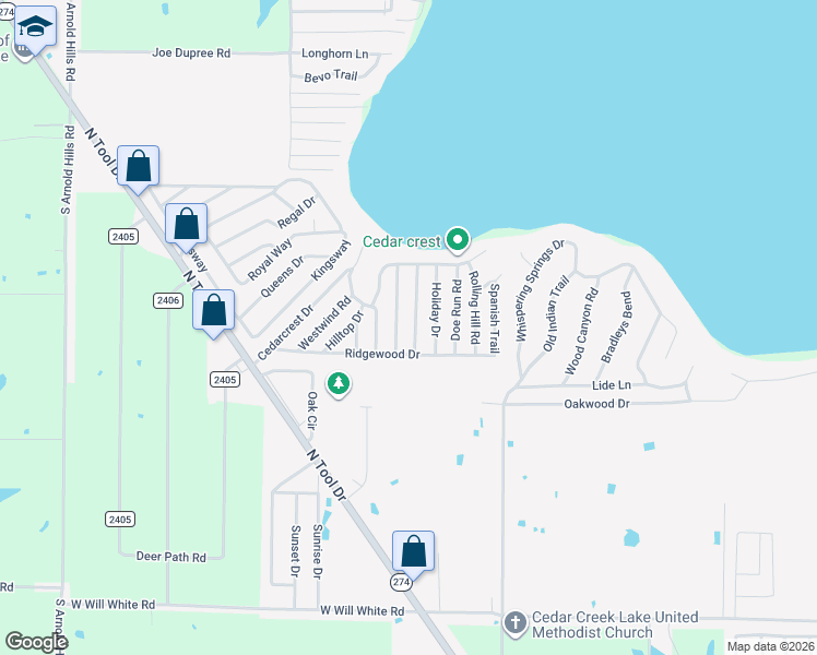 map of restaurants, bars, coffee shops, grocery stores, and more near 1004 Woodland Trail in Tool