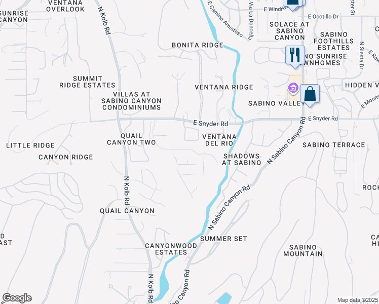 map of restaurants, bars, coffee shops, grocery stores, and more near 7446 East Wandering Road in Tucson