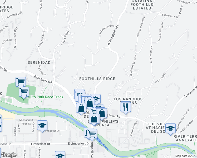 map of restaurants, bars, coffee shops, grocery stores, and more near 1978 East Campbell Terrace in Tucson