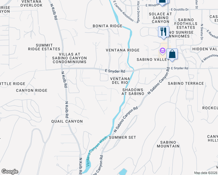 map of restaurants, bars, coffee shops, grocery stores, and more near 4694 North Placita Ventana del Rio in Tucson