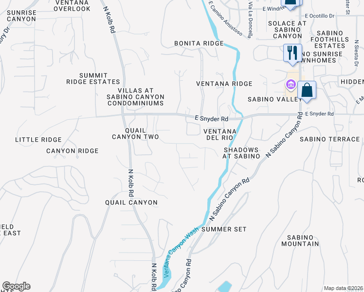 map of restaurants, bars, coffee shops, grocery stores, and more near 4669 North Mountain Quail Road in Tucson