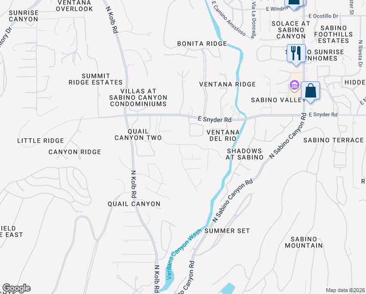 map of restaurants, bars, coffee shops, grocery stores, and more near 4669 North Mountain Quail Road in Tucson