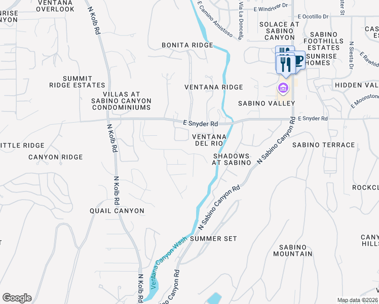 map of restaurants, bars, coffee shops, grocery stores, and more near 4694 North Placita Ventana del Rio in Tucson