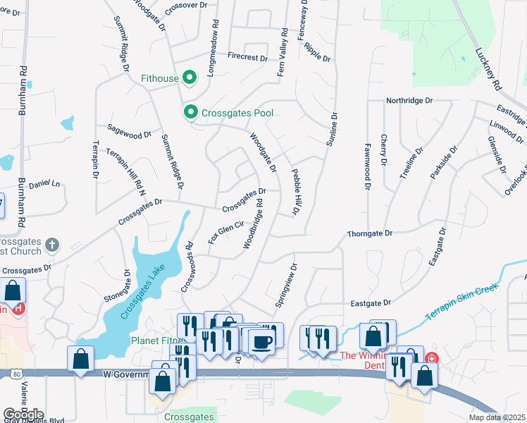 map of restaurants, bars, coffee shops, grocery stores, and more near 48 Woodbridge Road in Brandon