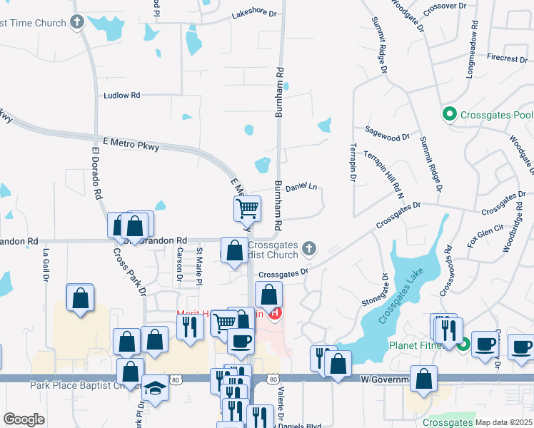 map of restaurants, bars, coffee shops, grocery stores, and more near 175 Burnham Road in Brandon