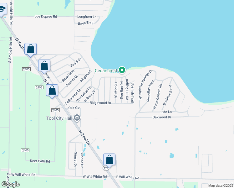 map of restaurants, bars, coffee shops, grocery stores, and more near 1009 Holiday Drive in Tool