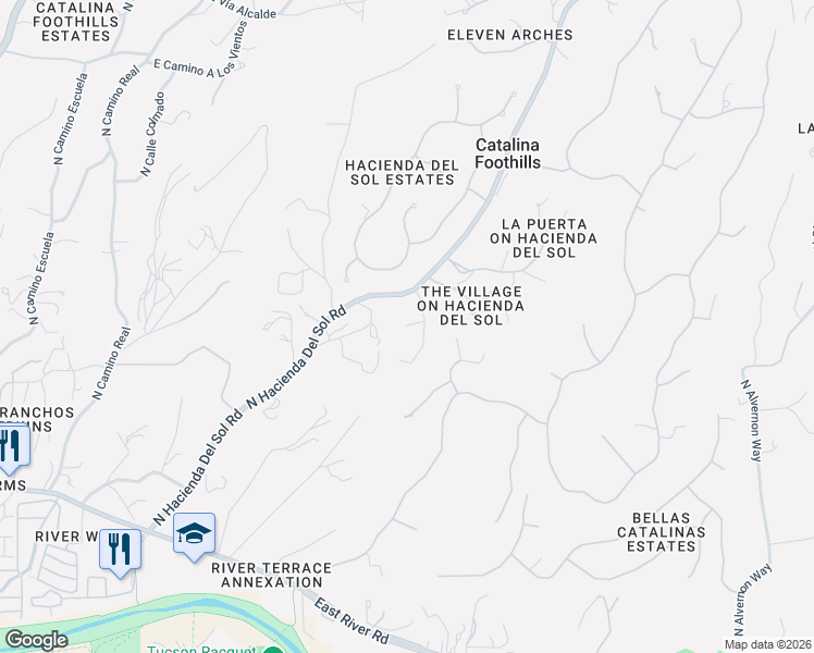 map of restaurants, bars, coffee shops, grocery stores, and more near 4715 North Country Club Road in Tucson