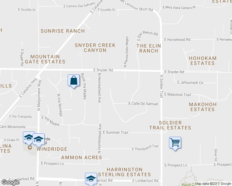 map of restaurants, bars, coffee shops, grocery stores, and more near 11529 East Sneller Vista Drive in Tucson
