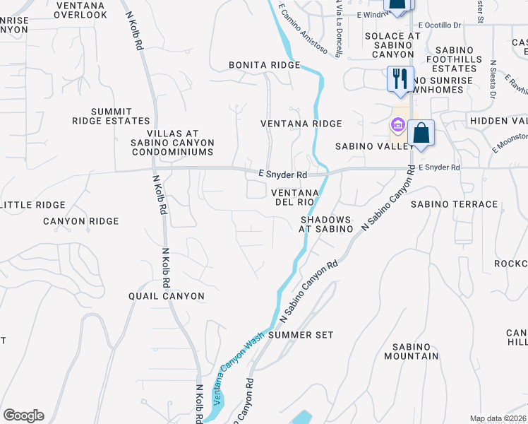 map of restaurants, bars, coffee shops, grocery stores, and more near 7446 East Wandering Road in Tucson