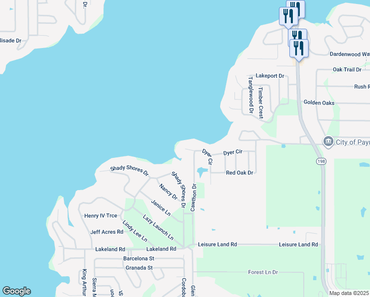 map of restaurants, bars, coffee shops, grocery stores, and more near 213 Edythe Dee Ln in Mabank