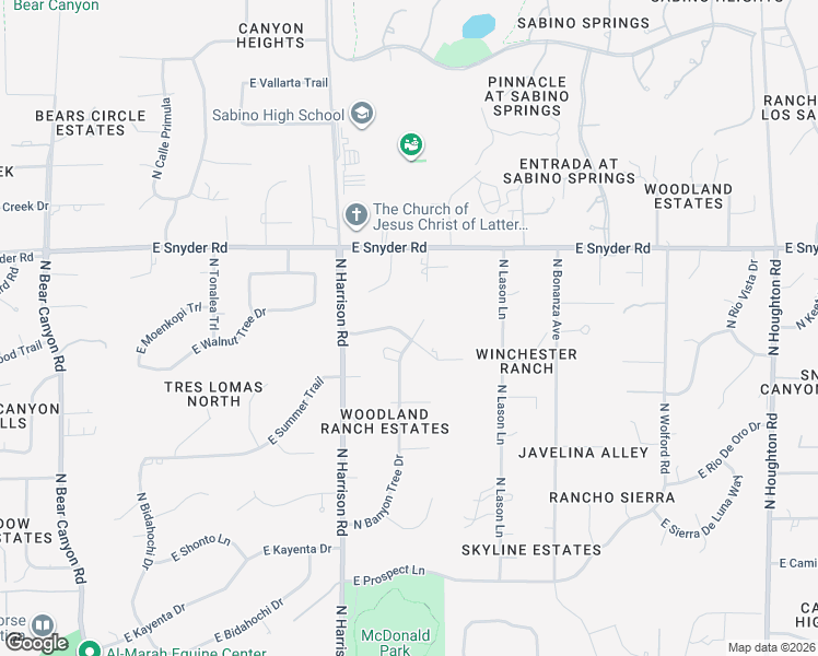 map of restaurants, bars, coffee shops, grocery stores, and more near 9551 East Walnut Tree Drive in Tucson
