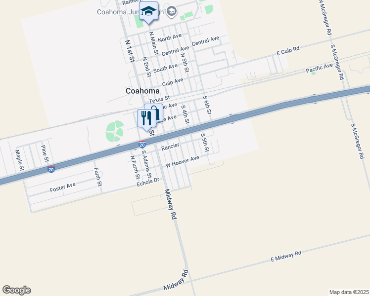map of restaurants, bars, coffee shops, grocery stores, and more near 409 South Main Street in Coahoma