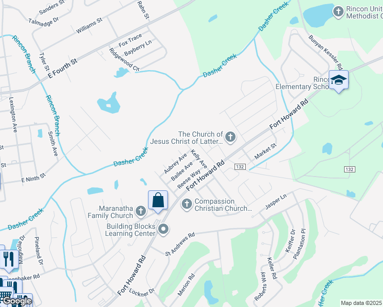 map of restaurants, bars, coffee shops, grocery stores, and more near 319 Aubrey Avenue in Rincon