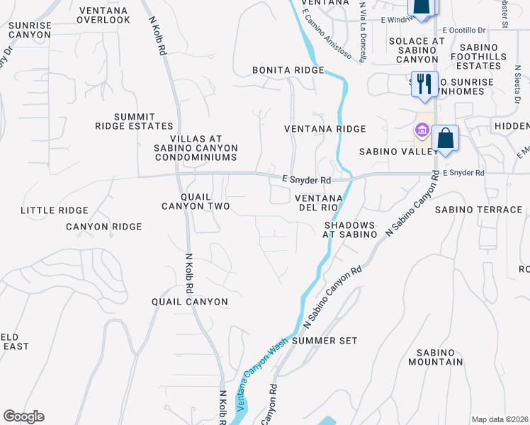 map of restaurants, bars, coffee shops, grocery stores, and more near 4669 North Mountain Quail Road in Tucson