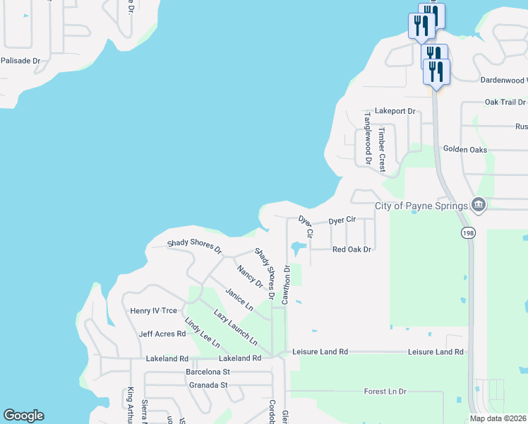 map of restaurants, bars, coffee shops, grocery stores, and more near 219 Edythe Dee Lane in Mabank